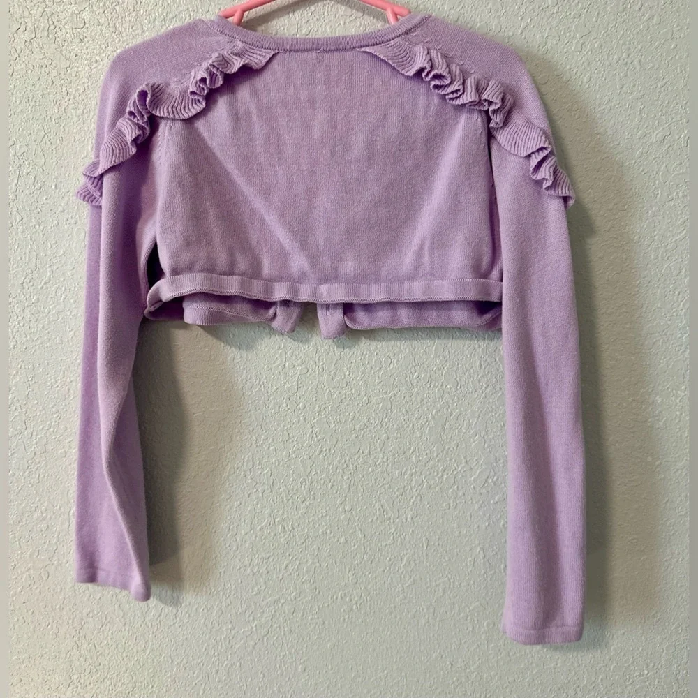Janie & Jack Cardigan Sweater Girls sz 6 Lavender Cropped Ruffle Long Sleeve - Picture 4 of 5